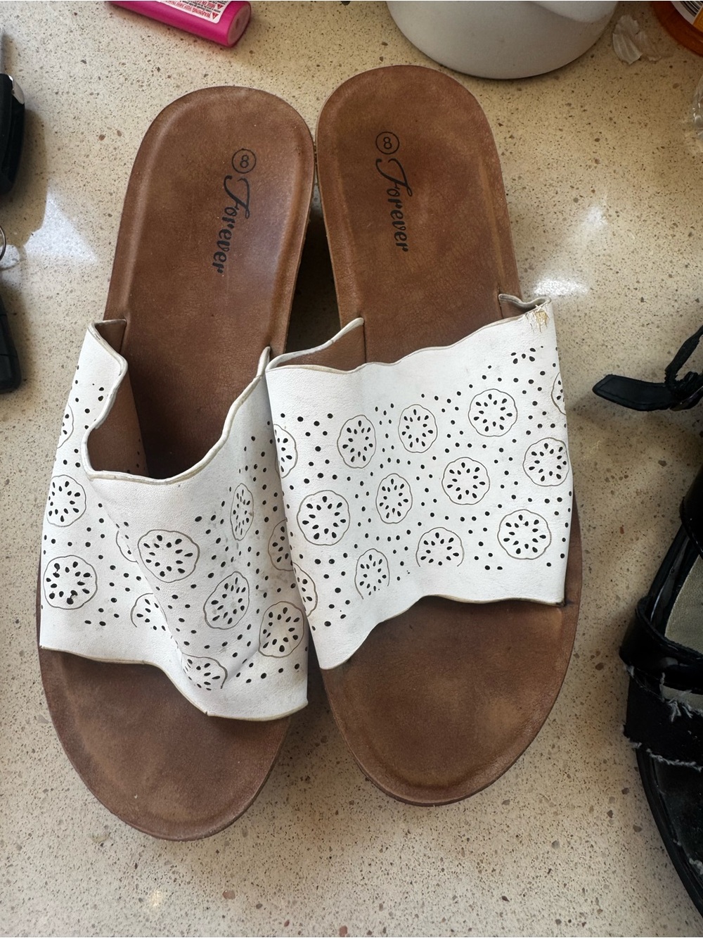 Forever 21 White Laser-Cut Slide Mules